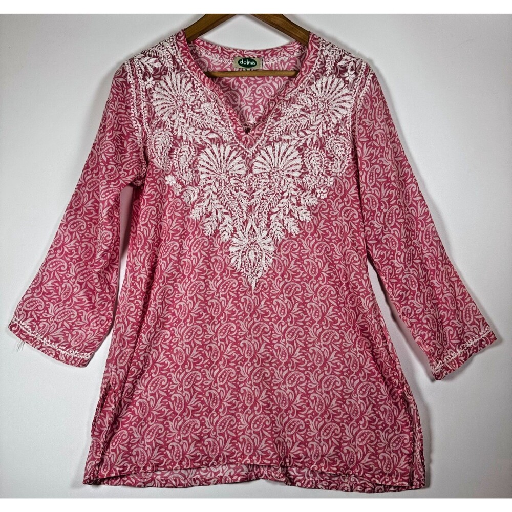 Dolma Blouse‎ Womens Small Pink Floral Paisley Embroidered Lightweight Boho